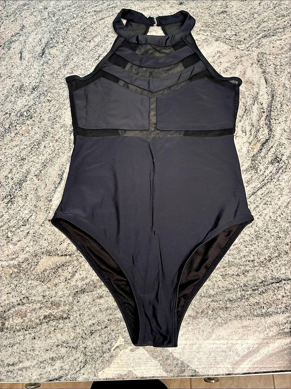 Express Black Mesh Halter One-Piece Size Medium
